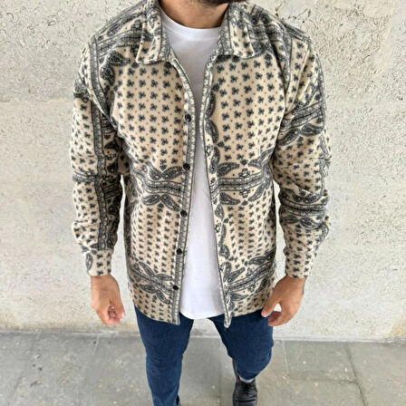 Erkek Polar Fermuarlı weatshirt – Kapüşonsuz, Cepli, Yumuşak Dokulu, Oversize Rahat Kalıp, Kışlık ıcak Tutan Fermuarlı Üst  Bej