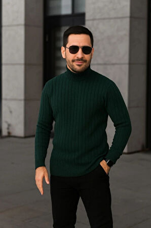 Erkek Fitilli Triko Kazak 3lÜ et Bej Haki iyah Regular Balıkcı Yaka Tam Boğazlı Triko eti odeli Kazak