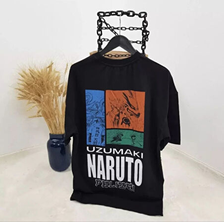 Unisex Bisiklet Yaka Baskılı Oversize Thirt  iyah