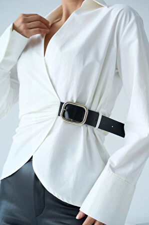 Kemerli Gömlek  Ekru