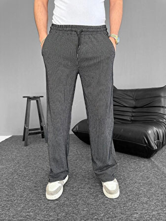 u Yolu Çizgili Cepli Pantalon  iyah