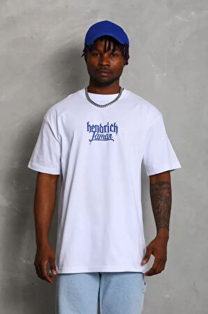 Unisex Oversize Baskılı Bisiklet Yaka Thirt  Beyaz