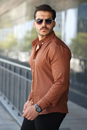 Erkek Uzun Kollu Regular ofya Keten Gömlek