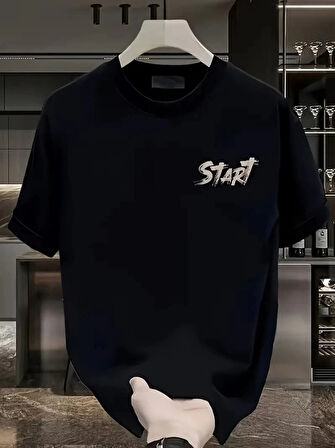 Baskılı Oversize Bisiklet Yaka Tshirt  iyah