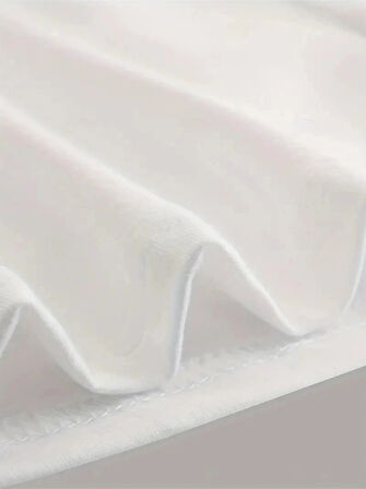 Baskılı Oversize Bisiklet Yaka Tshirt  Beyaz