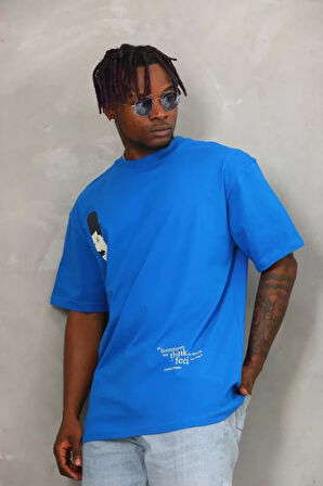 Unisex Oversize Baskılı Bisiklet Yaka Thirt  avi