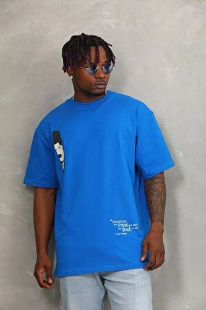 Unisex Oversize Baskılı Bisiklet Yaka Thirt  avi