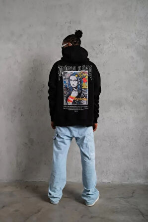 Erkek Baskılı Kapüşonlu Ve Kanguru Cepli weat  iyah