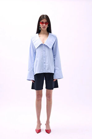 Geniş Yaka Volan Kol Gömlek