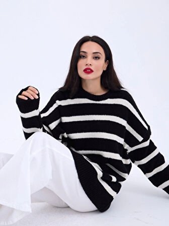 43111 TRİKO ÇİZGİLİ SALAŞ KAZAKSİYAHEKRU