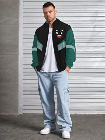 Unisex Uzun Kollu Paraşüt Kumaş Rüzgarlik  iyah