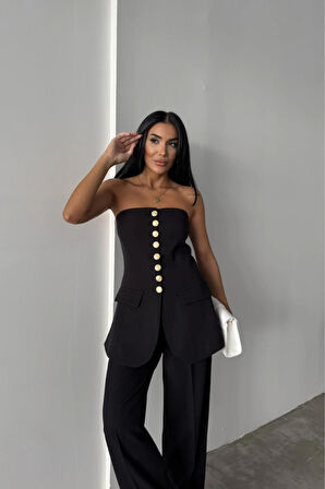 TAARIM GOLD DÜĞMELİ TRABLEZYELEK  iyah