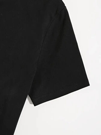 Baskılı Oversize Bisiklet Yaka Tshirt  iyah