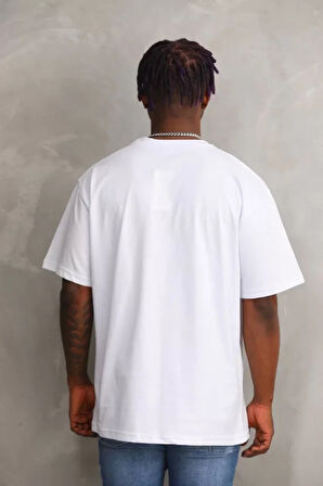 Unisex Baskılı Oversize Thirt  Beyaz