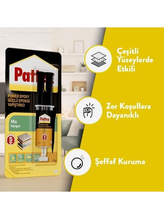 Pattex Universal Mix Epoxy Güçlü Yapıştırıcı Şırıngalı Şeffaf 27 Gram