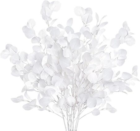 Yapay Çiçek Beyaz Okaliptus Tek Dal Kumaş Yapraklı Uzun Dal 80cm Eucalyptus
