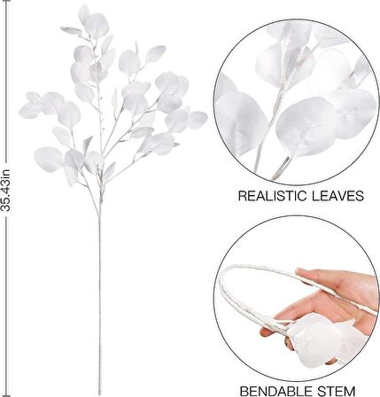 Yapay Çiçek Beyaz Okaliptus Tek Dal Kumaş Yapraklı Uzun Dal 80cm Eucalyptus