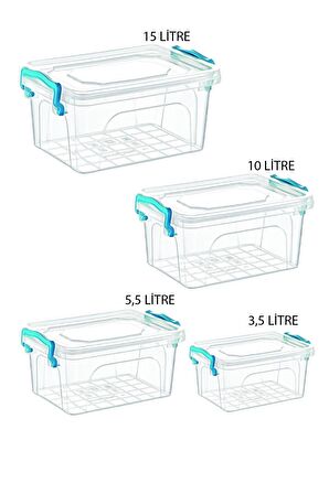 Dikdörtgen Saklama Kabı Seti - 4 Farklı Boy - Toplam 34 Litre