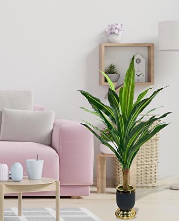 Yapay Çiçek Kılıç Yukka Ağacı 115cm Salon Bitkisi Siyah Gold Galvaniz Vazoda
