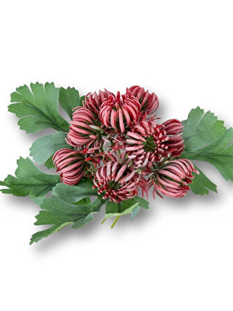 Yapay Çiçek Doğmamış Kırmızı Krizantem Demeti 5 Dallı Gelin Çiçeği Ve Aranjman Aradal Çiçeği 24cm