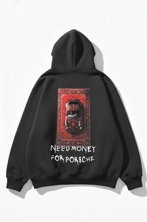 Unisex Yumuşak Dokulu Need Money Baskılı Tasarım Oversize 3 İplik Hoodie Sweatshirt