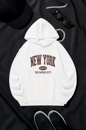 New York Baskılı Oversize Sweatshirt