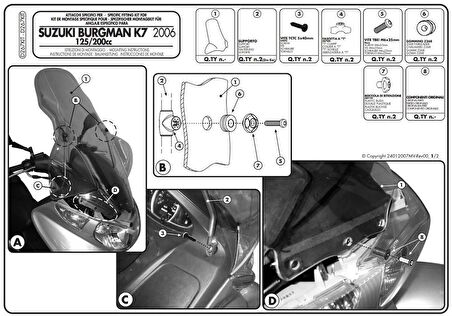 Givi D267KIT Suzuki Burgman 125-200 Abs (14-20) Rüzgar Siperlik Bağlantı