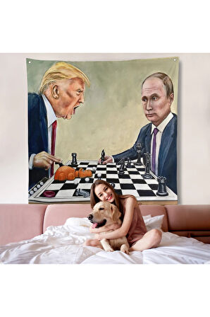 Donald Trump - Vladimir Putin Santranç Oynarken Duvar Örtüsü-8316
