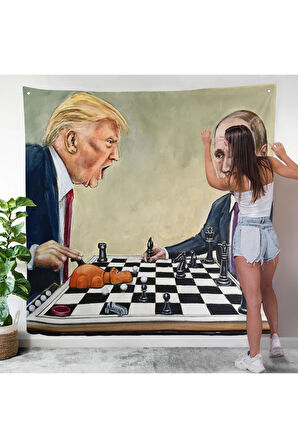Donald Trump - Vladimir Putin Santranç Oynarken Duvar Örtüsü-8316