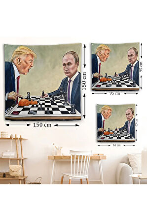 Donald Trump - Vladimir Putin Santranç Oynarken Duvar Örtüsü-8316
