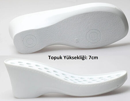 Beyaz Delikli Dolgu Topuklu Kadın Sabo Ortopedik Hemşire Doktor Aşçı Günlük Terlik