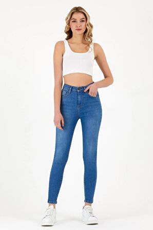 Explode - Kadın Açık Mavi Yüksek Bel Skinny Jeans Açık Mavi