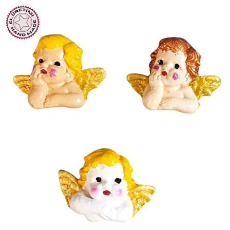 Uretti - Ayşe 7362 5742 El Yapımı 3'lü Sevimli Melek Magnet Seti - 4 x 5 cm