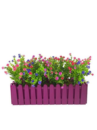 Yapay Çiçek Mor Çit Balkon Saksısı Renkli Mineli Şimşir Çiçekli 55x35cm