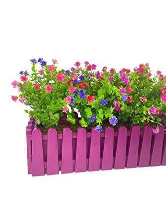 Yapay Çiçek Mor Çit Balkon Saksısı Renkli Mineli Şimşir Çiçekli 55x35cm