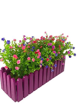 Yapay Çiçek Mor Çit Balkon Saksısı Renkli Mineli Şimşir Çiçekli 55x35cm