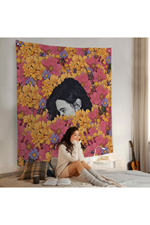 Çiçekler Arasındaki Kadın Duvar Örtüsü-8319