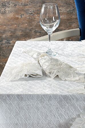 Kadife Lüks Masa Örtüsü Seti Dantelli Güpürlü 26 Parça Petrana