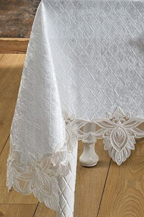 Kadife Lüks Masa Örtüsü Seti Dantelli Güpürlü 26 Parça Petrana