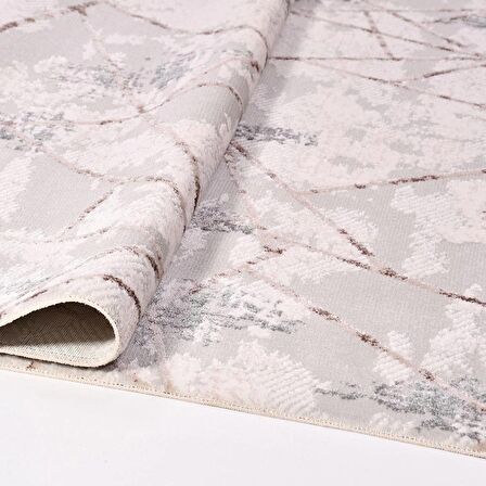 İpek Mekik Halı Filiya 11254 Krem Gri Modern Salon Halısı