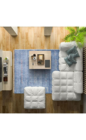 Hoom Rugs Nepal ZR 06 Bambu Viskon Mavi Modern Uşak Desenli Halı