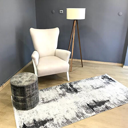 Hoom Rugs Viscoo 1003 Kaymaz Taban Modern Makine Siyah Beyaz Halı
