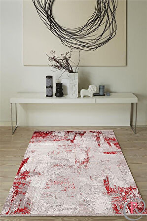 Sanat Halı Doku 1090 Gri Kırmızı Modern Salon Halısı