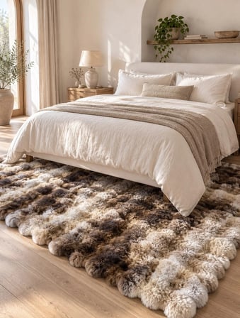 Hoom Rugs Rabbit 420 Multi Kahve Çift Renkli Peluş Halı