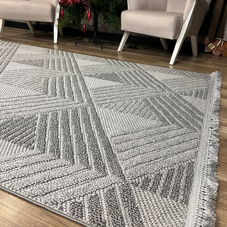 Hoom Rugs Vega S5505A Açık Gri Hav Toz Vermez Hasır Dokuma Modern Makine Halısı