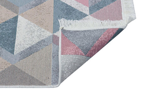 Hoom Rugs Samos SMS 10 Blue Pink Yıkanabilir Çift Taraflı Pamuk Kilim