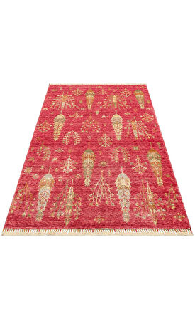Hoom Rugs Nepal ZR 08 Bambu Viskon Kırmızı Sonbahar Uşak Desenli Halı