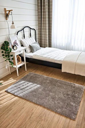 Apex Halı Gri Peluş Dokulu Kaydırmaz Dekoratif Halı