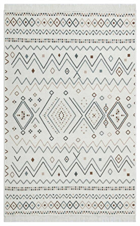 Hoom Rugs Samos SMS 05 Beige Blue Yıkanabilir Çift Taraflı Pamuk Kilim