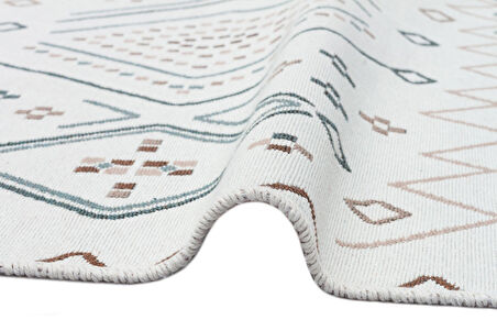 Hoom Rugs Samos SMS 05 Beige Blue Yıkanabilir Çift Taraflı Pamuk Kilim